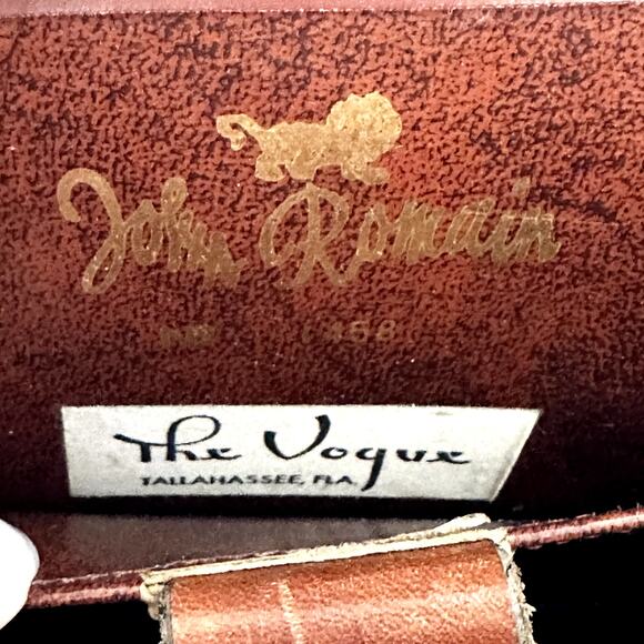 Vintage John Romain The Vouge Handbag 70s Sturdy Leather Tweed Brown Cream - Picture 6 of 7